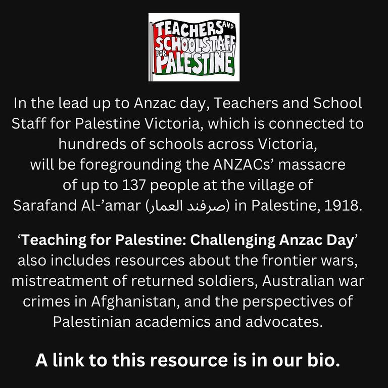 A group of teachers have criticised Anzac Day and Australia’s role in the oppression of the Palestinian people, sparking a debate about national identity.