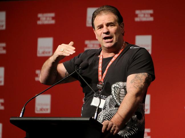 27/05/2018: CFMEU State Secretary John Setka speaks at the Victorian ALP Conference at Moonee Valley race course in Melbourne.  Stuart McEvoy for The Australian.