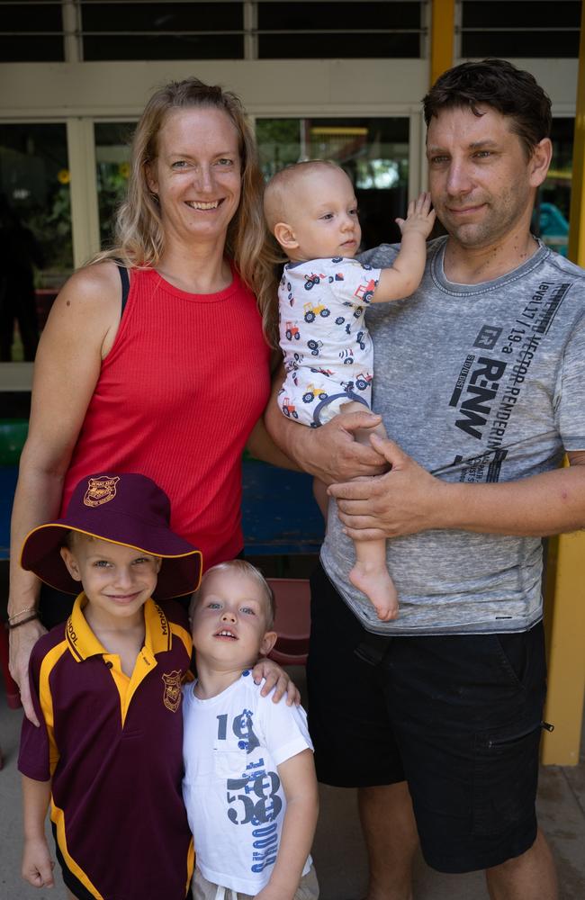 Jana Koloma, Samuel, Tomas, Dominic and Patrick Kolomy at the first day of school. January 22, 2024. Picture: Christine Schindler