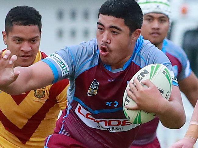 Hills Sports, Luron Patea, during the NRL Schoolboy Cup Quarterfinal between Hills Sports High and Holy Cross College, at Ringrose Park, Wentworthville, today.Picture:Justin Lloyd