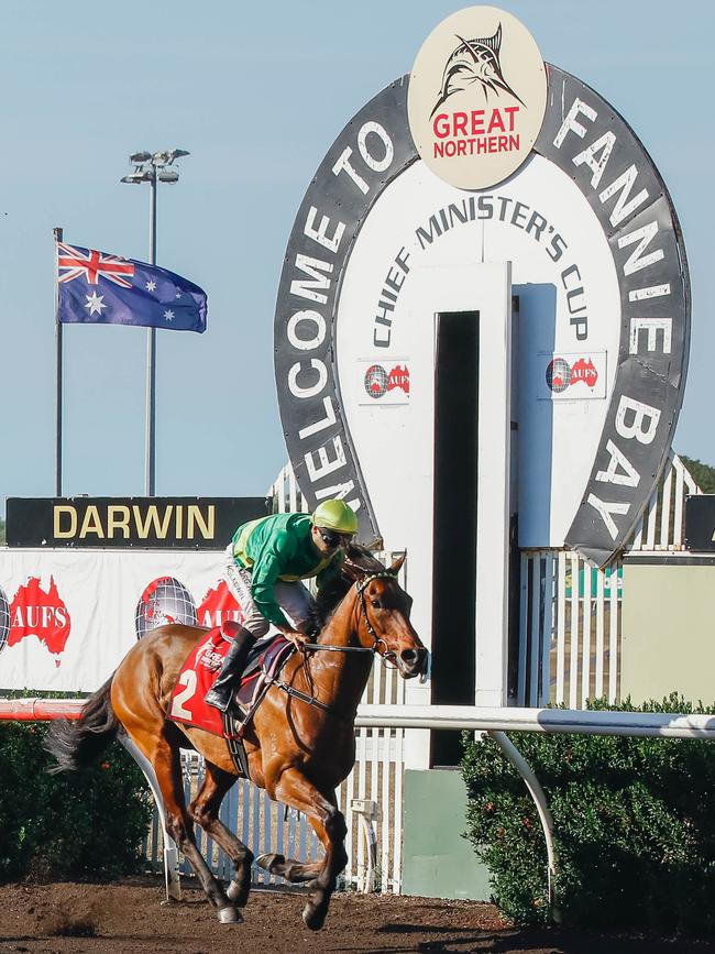 Jockey Kym Gladwyn rides Savatoxl to a win in the Chief Minister's Cup feature race. Picture: Glenn Campbell