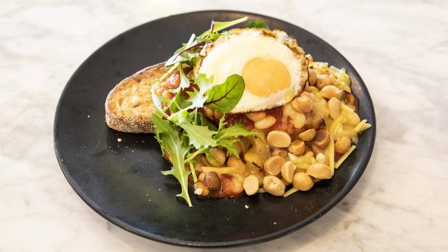 The vegetarian How U Beans dish with English-style baked beans and macadamias. Picture: Mark Cranitch.