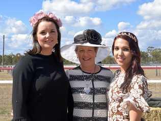 Sarah Gossage, Roslyn Bougoure, and Emily Vicary at the Tara Races October 6, 2018. Picture: Brooke Duncan