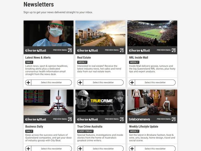 Newsletters on a variety of topics can be received from The Courier Mail.