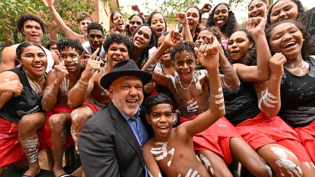 Academic and educationalist Noel Pearson enjoys time with Indigenous students at his old school, St Peters Lutheran College in Brisbane, on Friday. Picture: Lyndon Mechielsen