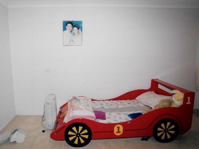 A child’s racing car bed in Min and Lily’s room. It was for when Terry, 9,  was unable to sleep in his own room. - Picture: Supreme Court of NSW