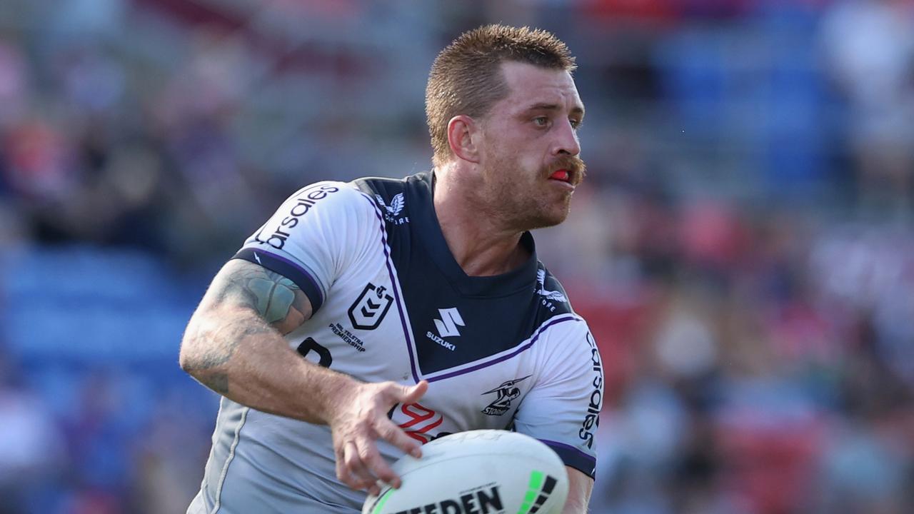 NEWCASTLE, AUSTRALIA - MAY 01: Cameron Munster of the Storm in action during the round eight NRL match between the Newcastle Knights and the Melbourne Storm at McDonald Jones Stadium, on May 01, 2022, in Newcastle, Australia. (Photo by Ashley Feder/Getty Images)