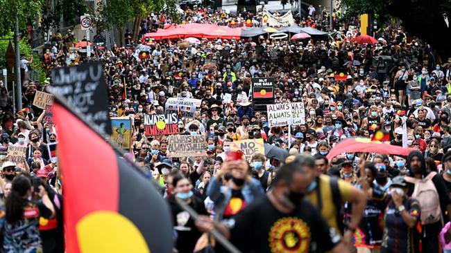 A protest against Australia Day in Brisbane in 2022. Picture: NCA NewsWire / Dan Peled