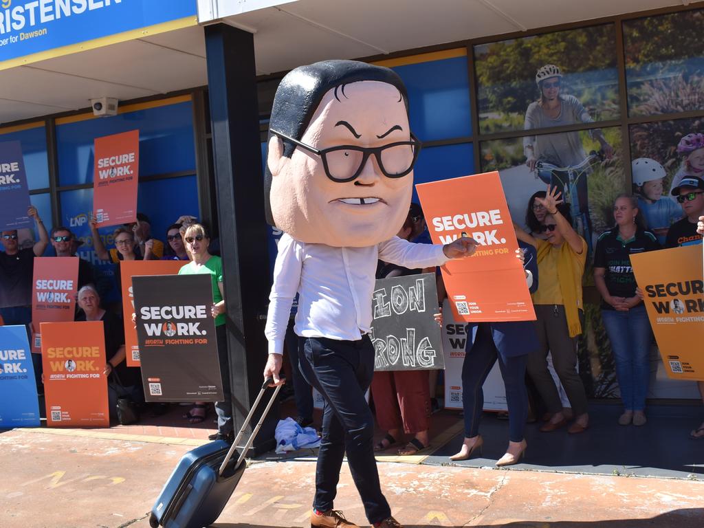 The workers union rally in Mackay on Monday. Picture: Lillian Watkins