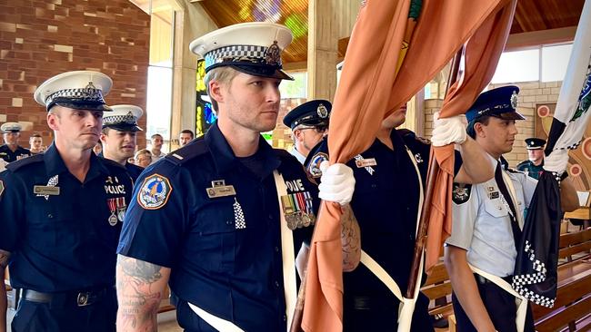 Entry of the Colour Party at a memorial service to honour police who have died serving their community held at the Alice Springs Sacred Heart Catholic Parish on National Police Remembrance Day 2023. Picture: Fia Walsh