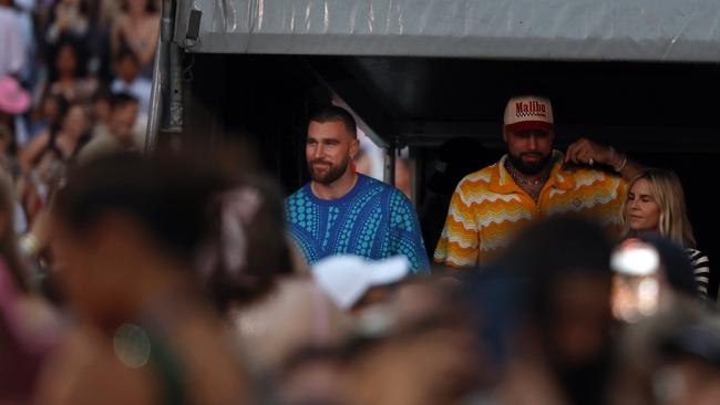 NFL star Travis Kelce watching his girlfriend Taylor Swift performing at Accor Stadium at Sydney Olympic Park on the opening night of the Sydney leg of her tour. Picture: Richard Dobson