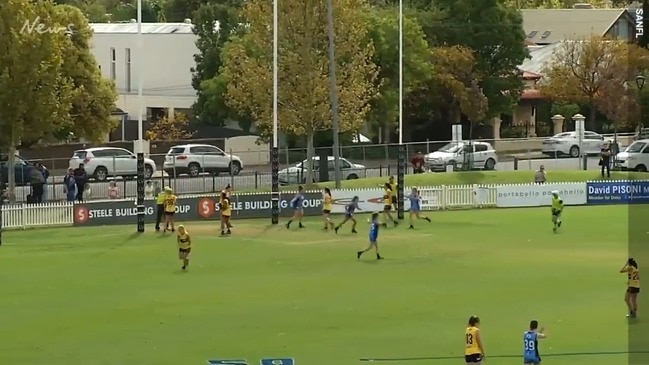 Sturt SANFLW co-captain Caitlyn Swanson kicks a beauty