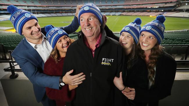 Neale Daniher with son Ben, wife Jan, and daughters Lauren and Bec. Picture: Alex Coppel