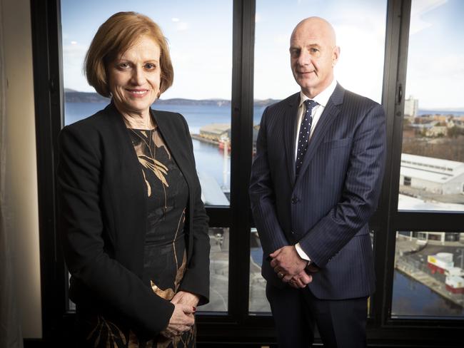 Tasmanian Governor Designate Barbara Baker and Tasmanian Premier Peter Gutwein at Hobart. Picture: Chris Kidd