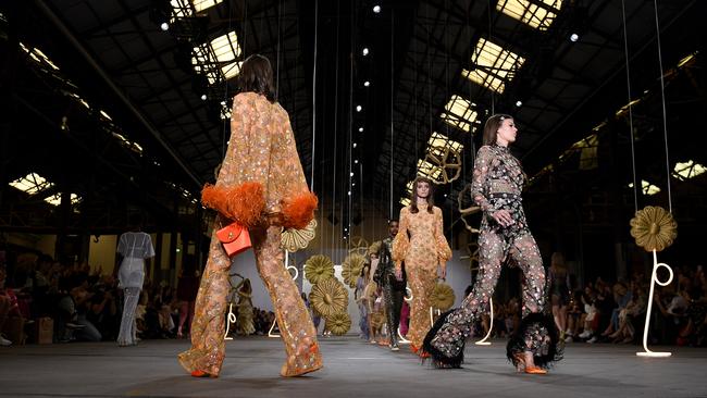 A model walks the runway wearing creations by Alice McCall during Sydney Fashion Week. Picture: Dan Himbrechts