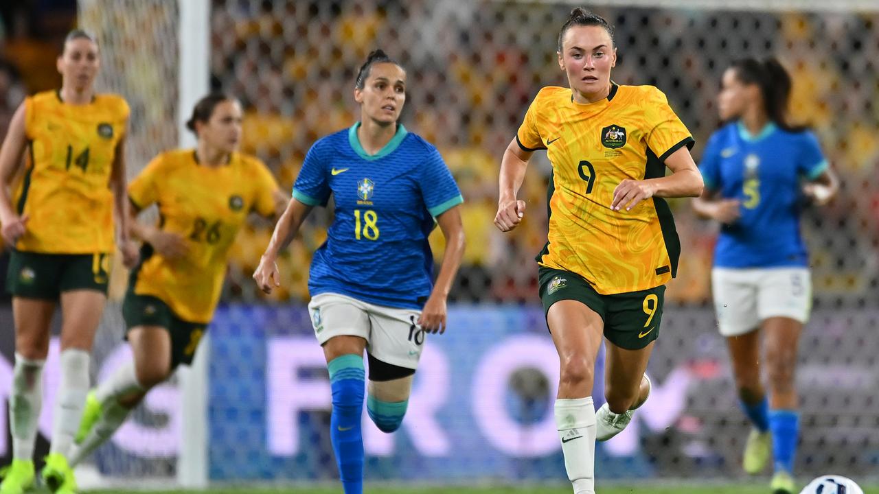 Caitlin Foord in the match against Brazil at Suncorp Stadium. Picture: by Albert Perez/Getty Images