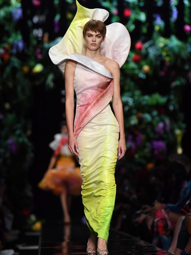 A model presents a creation for fashion house Moschino during the Women’s Spring/Summer 2018 fashion shows in Milan, on September 21, 2017. Picture: AFP