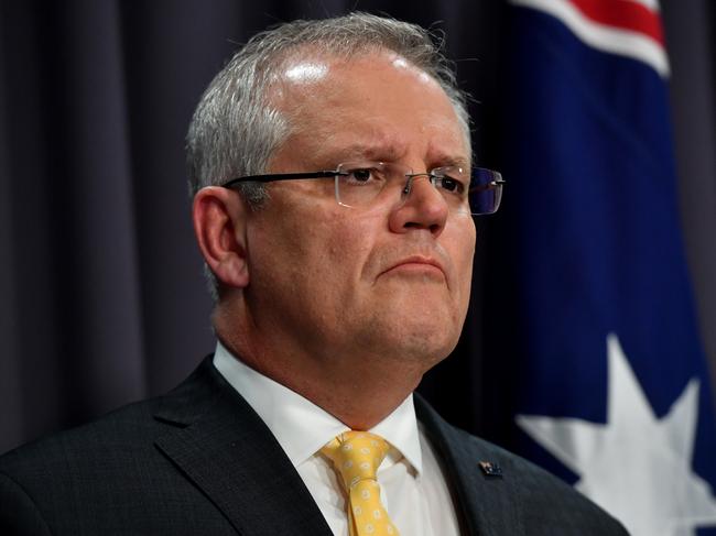 Prime Minister Scott Morrison during a press conference in the Blue Room at Parliament House in Canberra, March 24, 2020 in Canberra, Australia. (AAP Image/Getty Pool, Sam Mooy) NO ARCHIVING