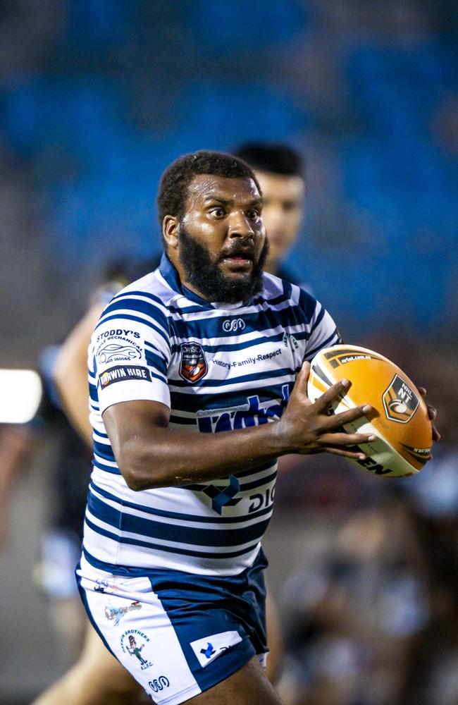 Jonas Niki on the run for the Darwin Brothers in the 2024 NRL NT season. Picture: NRL NT / Patch Clapp