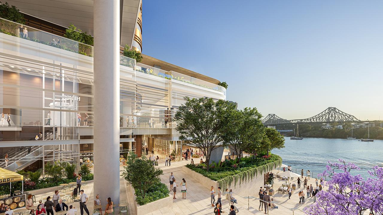 Dexus Waterfront includes two new towers, riverfront dining, retail outlets and public plazas with a widened and upgraded Riverwalk for pedestrians and cyclists.