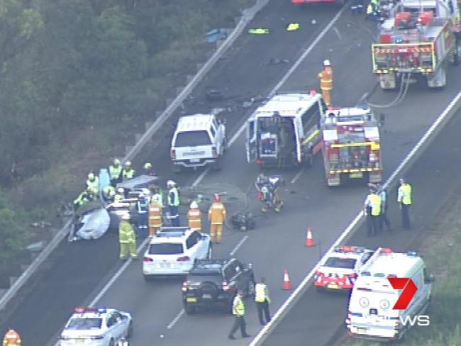 An aerial shot from a TV chopper shows the carnage. Picture: 7 News