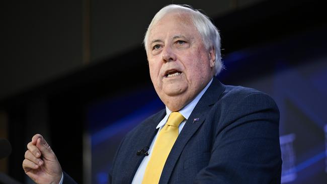 Clive Palmer addresses the National Press Club of Australia on his new Donald-Trump inspired political party, Trumpet of Patriots. Picture: Martin Ollman/NewsWire