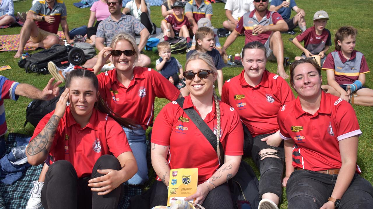 Maddi Stewart, Tannum Waldon, Tyla Mitchell, Macey Finlay and Hayley Pointon at the Sunshine Coast Rugby League Finals 2022.