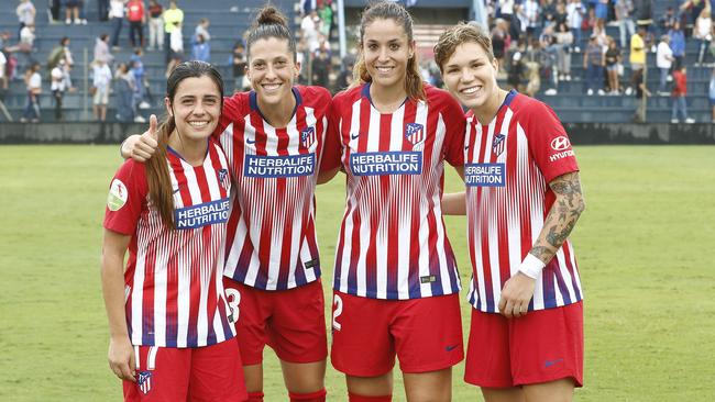 SA’s Alex Chidiac (left) returned and was named on the bench in her club Atletico Madrid’s win on the weekend. The Matilda had been sideline by an ankle injury since September.