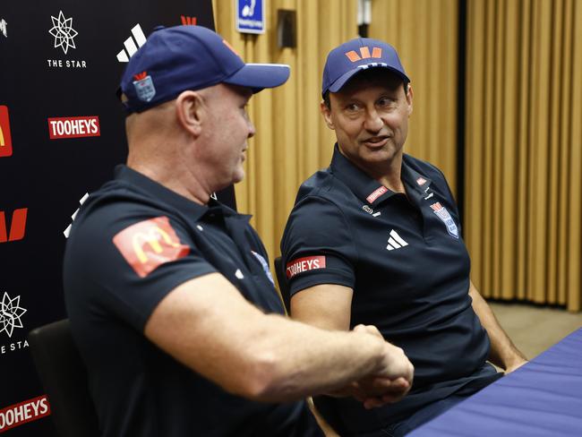 Laurie Daley (R) with new women’s coach John Strange. Picture: Richard Dobson