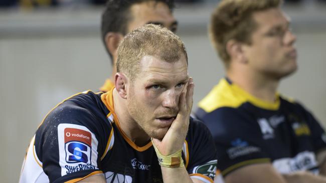 Brumbies' David Pocock watches on during the closing minutes of Round 10 Super Rugby match between the Brumbies and the Jaguares at GIO Stadium in Canberra, Sunday, April 22, 2018. (AAP Image/Rohan Thomson) NO ARCHIVING, EDITORIAL USE ONLY