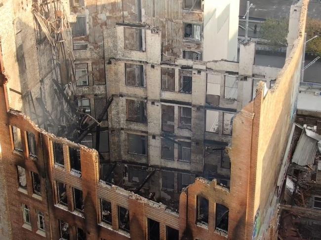 Fire and Rescue NSW drone footage of the heritage building destroyed by fire.