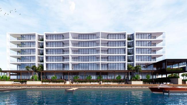 Concept image of the six-storey unit block Kindred Developments hoped to build at Newport Marina. Image: Rothelowman