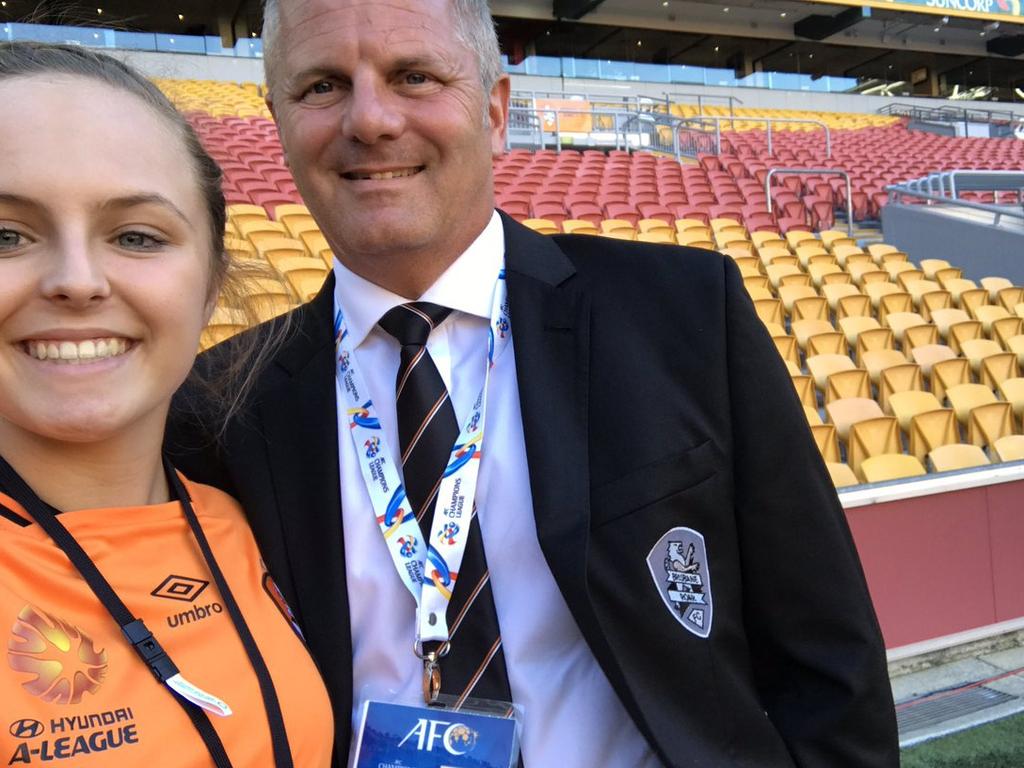 Former Brisbane Roar boss Mark Kingsman and his daughter in 2017. Photo: Twitter