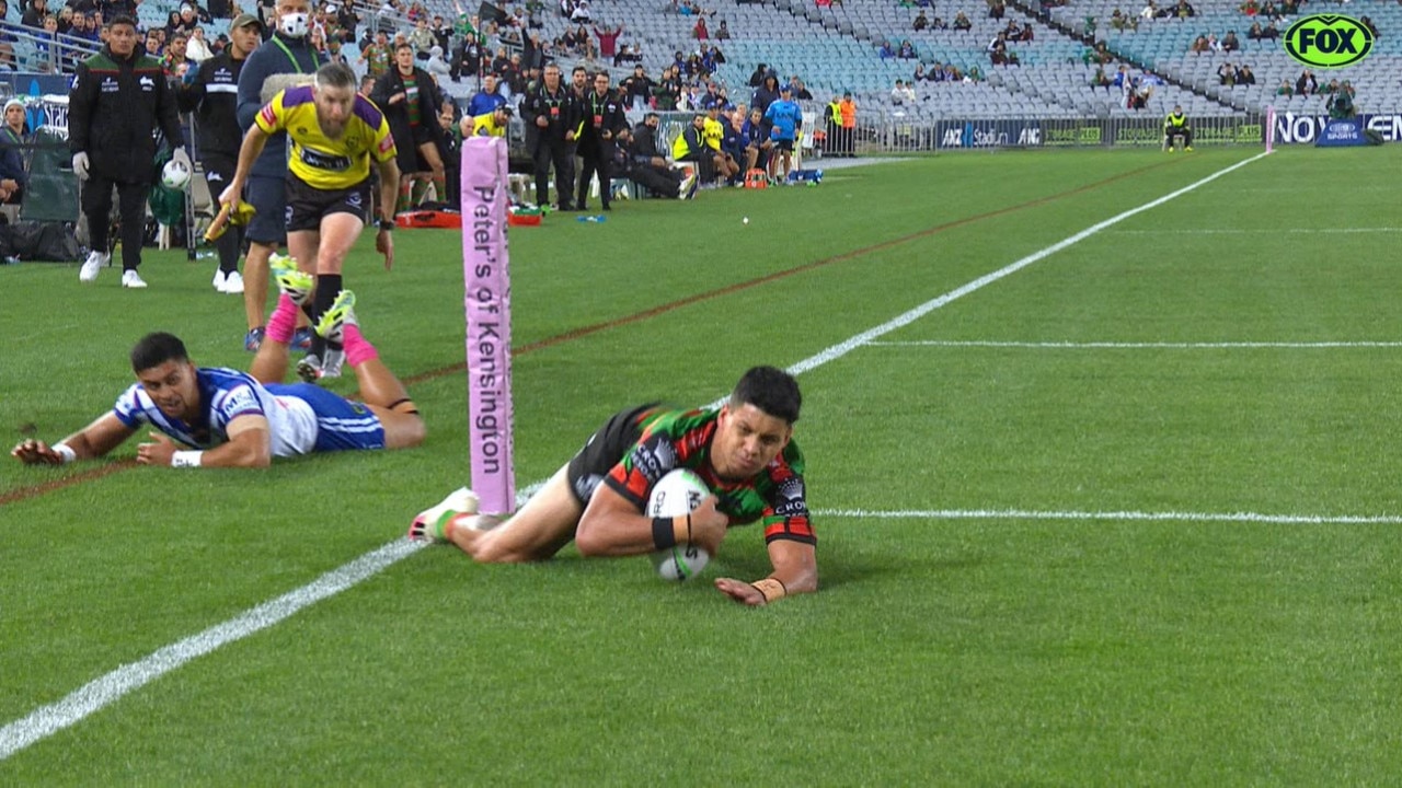 South Sydney’s Jaxson Paulo was awarded this try.
