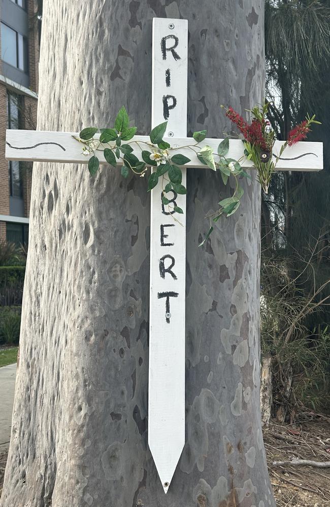 A public tribute for 87-year-old Hubertus Mallens, who died at a Penrith intersection on September 27. The tribute was later removed. Picture: Elizabeth Neil