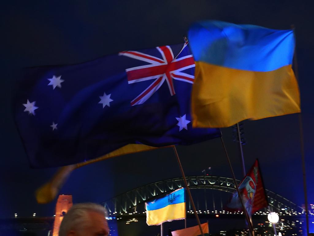 Most in the large crowd carried flags, wore Ukrainian colours or donned traditional dress. (Photo by Mark Metcalfe/Getty Images)