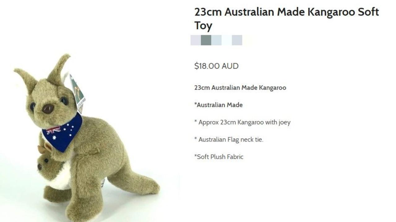 The kangaroo sold as Australian Made offered online by a Melbourne shop for $18. Picture: Supplied