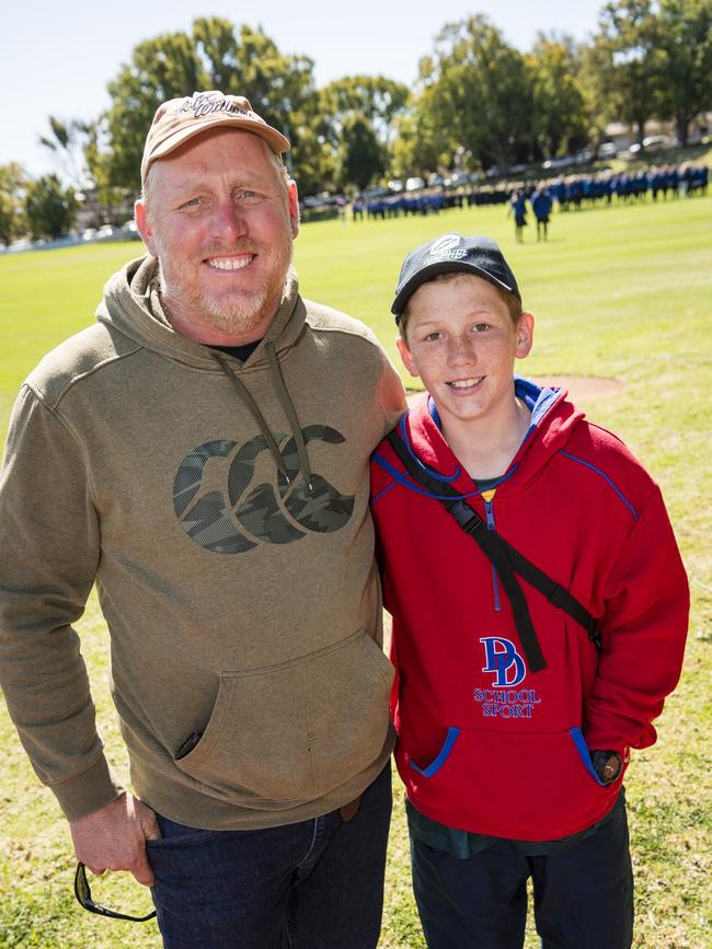 Andrew Christensen and son Jed Christensen on Grammar Downlands Day at Toowoomba Grammar School, Saturday, August 19, 2023. Picture: Kevin Farmer