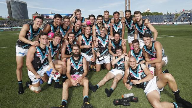 Port Adelaide players following last year’s Shanghai match against St Kilda. Picture: Michael Willson/AFL Photos