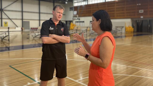 Chief Minister Natasha Fyles and Salties coach Matt Flinn. Picture: Monique Van Der Heyden