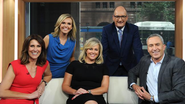 Photographer: Simon Bullard.New-look Sunrise Set.(L to R) Natalie Barr, Edwina Bartholomew, Sam Armytage,  David Koch and Mark Beretta.