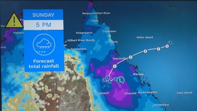 Up to 1m of rain could fall on already storm-ravaged parts of Queensland as Tropical Cyclone Kirrily prepares to cross the coast. Picture: Supplied / BOM