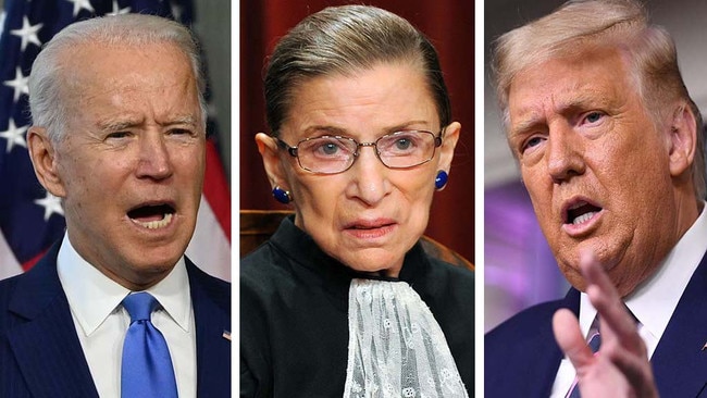 Joe Biden, the late Ruth Bader Ginsburg, and President Trump.