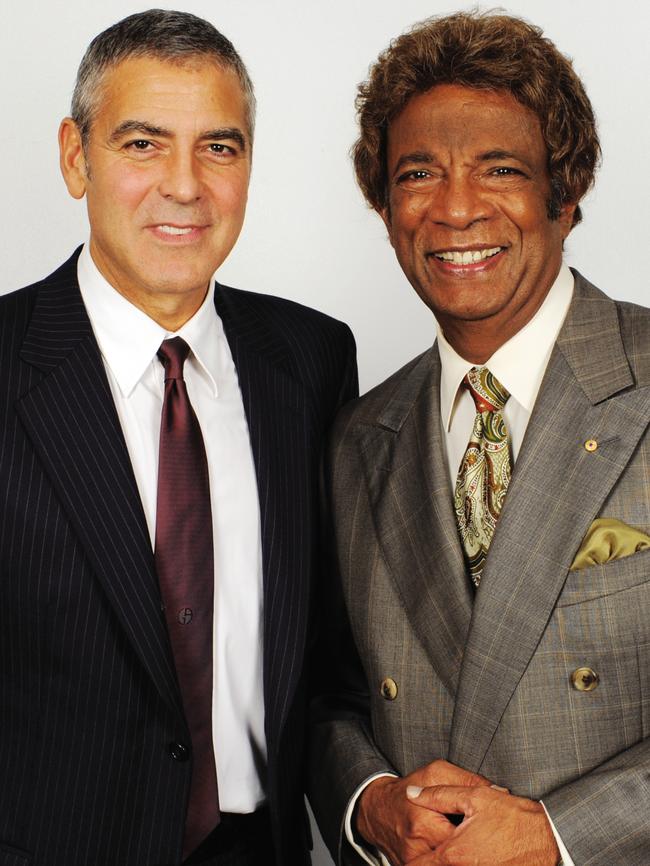 Australian singer Kamahl and George Clooney. Picture: Supplied