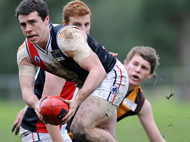 NFL Footy: Heidelberg West v Watsonia 12 July 2014, Heidelberg Northern Football League: Heidelberg West v Watsonia at Heidelberg Park. Watsonia player Matt Crompton. Picture: Eugene Hyland