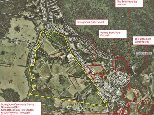 A map showing the Eaglemont property which Gold Coast City Council bought only 600 metres away from the Purling Brook Falls at Springbrook.