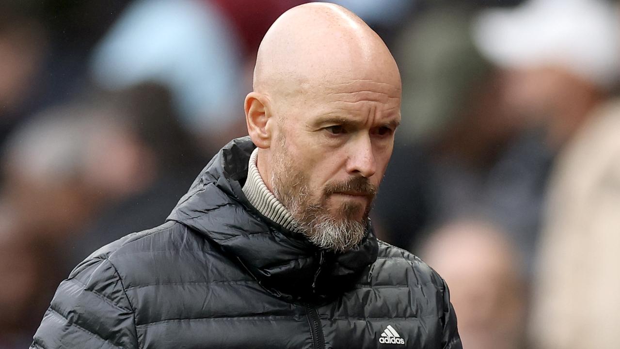 BIRMINGHAM, ENGLAND - OCTOBER 06: Erik ten Hag, Manager of Manchester United, looks on during the Premier League match between Aston Villa FC and Manchester United FC at Villa Park on October 06, 2024 in Birmingham, England. (Photo by Carl Recine/Getty Images)