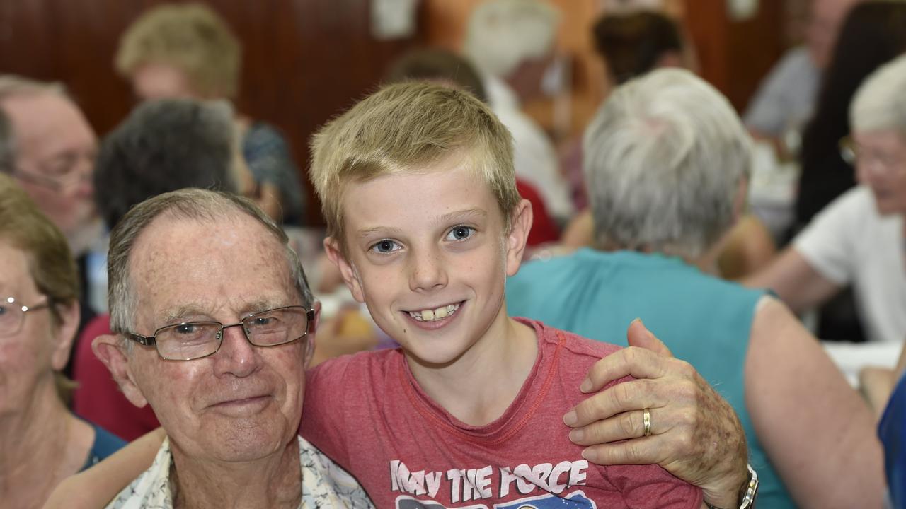 HAVING FUN: Liam Wallace and granddad Arnold Lee enjoy the DDHHS annual Volunteer&#132;¢ Christmas Lunch. Toowoomba Hospital Volunteers Christmas celebration. Photo Bev Lacey / The Chronicle