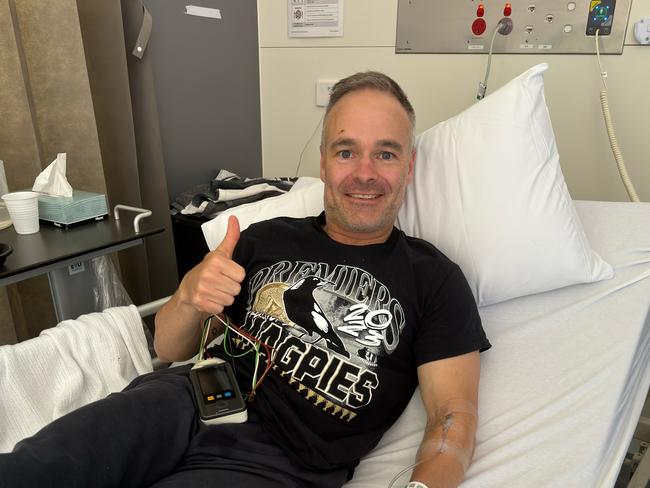 Tim Emmett was in good spirits in the Alfred hospital on Tuesday. Picture: Supplied