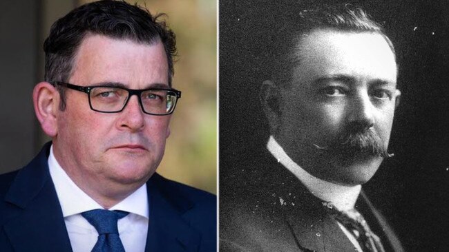 Labor Premier Daniel Andrews and Victoria’s first and briefest Labor premier, George Elmslie.